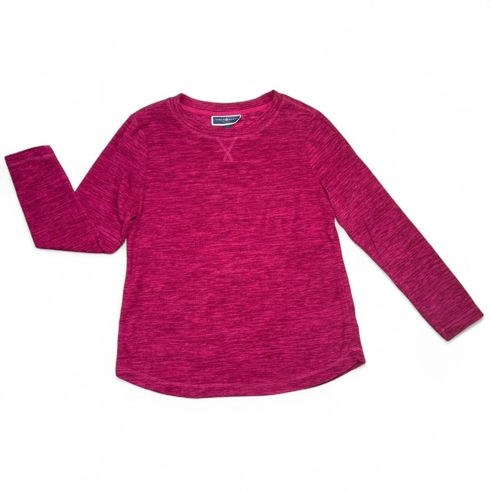 Women's NWT Karen Scott Sport Magenta Pink Space-Dye Long Sleeve Fleece Top - PM